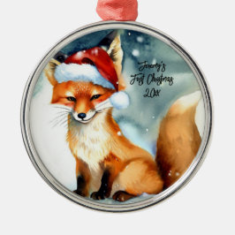 Ornamento De Metal Fox Vermelha Doce na Neve Primeiro Natal