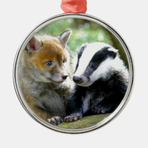 Ornamento De Metal Foxcub & texugo bonitos!