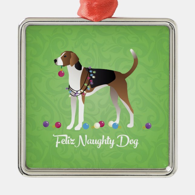 Ornamento De Metal Foxhound Feliz Naughn Natal Americano (Frente)