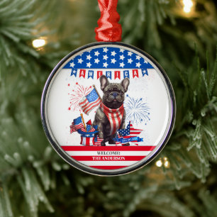 Ornamento De Metal Francês Bulldog Feliz 4 De Julho, América Patrióti