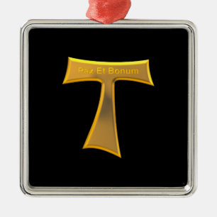 Ornamento De Metal Franciscan Tau Cross Pax Et Bonum Dourado Metálic