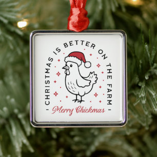 Ornamento De Metal Frango Feliz Natal fazenda engraçada animal de faz