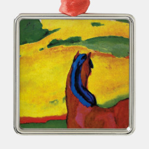 Ornamento De Metal Franz Marc - Cavalo numa pintura de paisagem