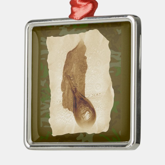 Ornamento De Metal Frasco em pó de couro antigo (Esquerda)