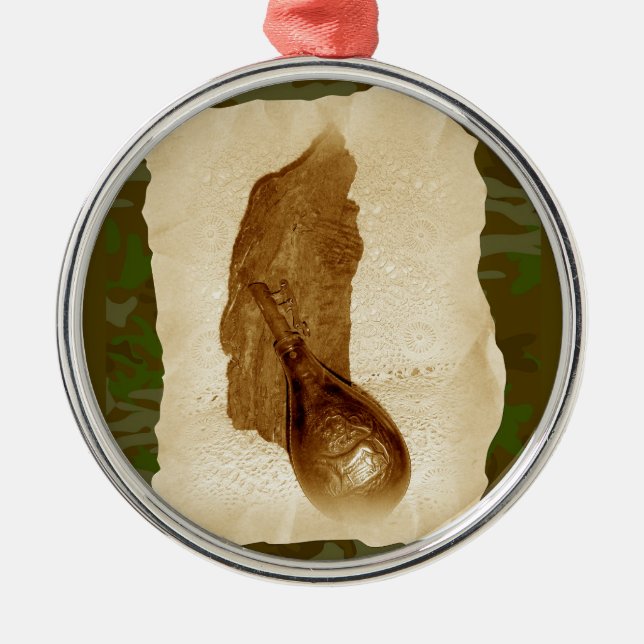 Ornamento De Metal Frasco em pó de couro antigo (Frente)