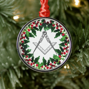 Ornamento De Metal Freemason Masonic Christmas Wreath Rustic