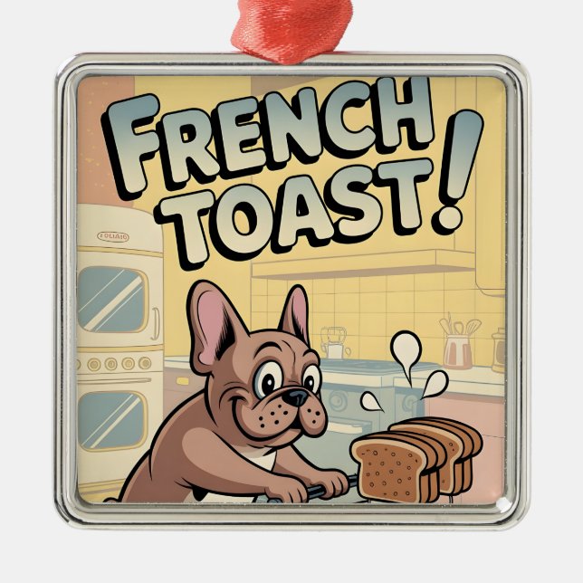 Ornamento De Metal French Bulldog Breakfast Cartoon Art (Frente)