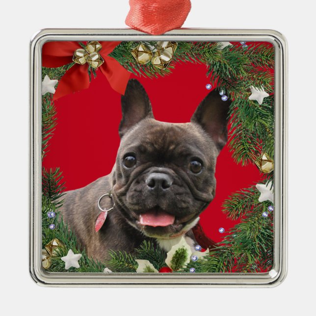 Ornamento De Metal French Bulldog Christmas Holiday (Frente)
