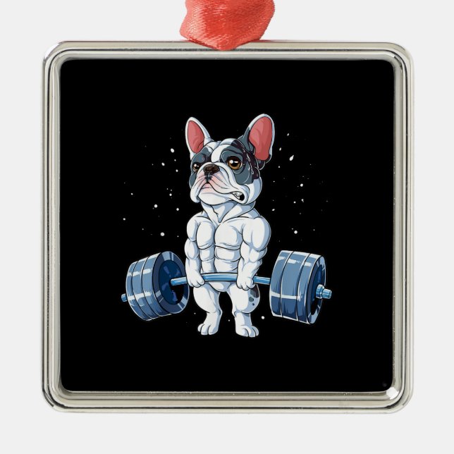 Ornamento De Metal French Bulldog Weightlifting Funny Deadlift Gym (Frente)