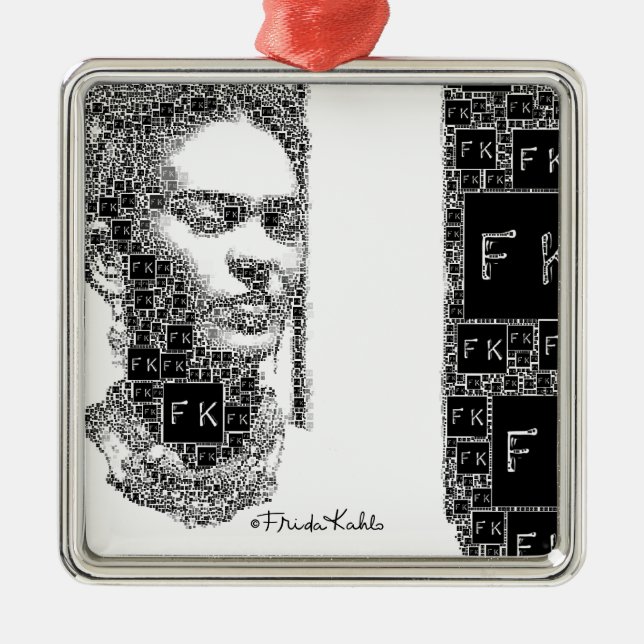 Ornamento De Metal Frida Kahlo Black and White Portrait (Frente)