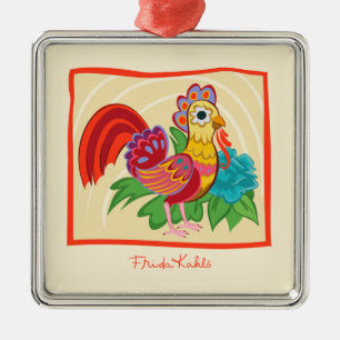 Ornamento De Metal Frida Kahlo Chicken Graphic