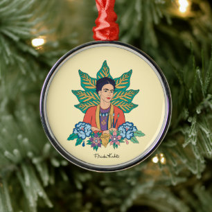 Ornamento De Metal Frida Kahlo Colorful Floral Graphic