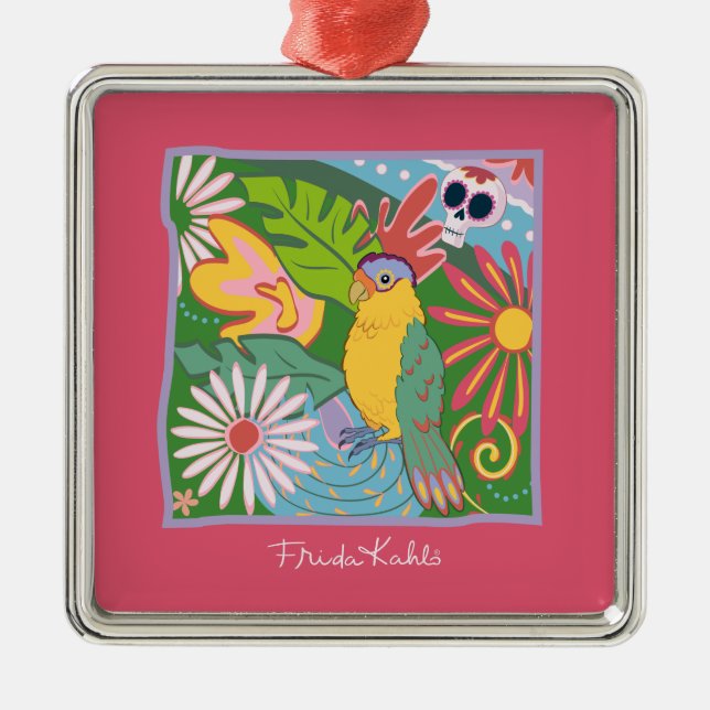Ornamento De Metal Frida Kahlo Parrot Graphic (Frente)