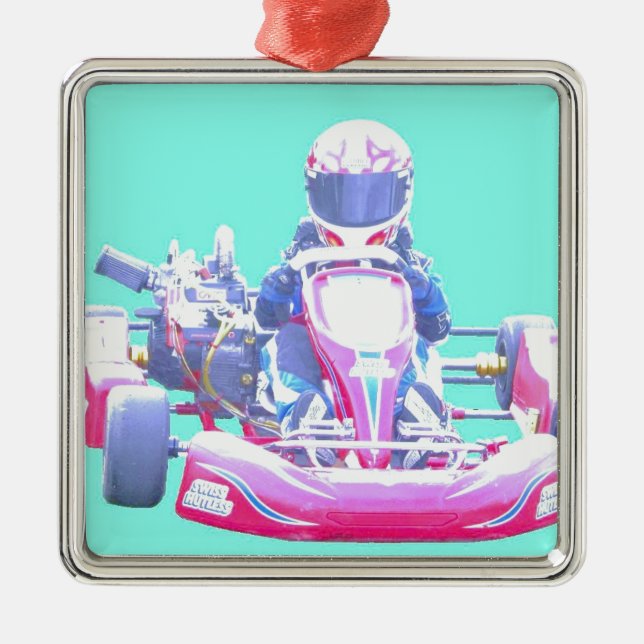 Ornamento De Metal Fundo Competir-Azul de Kart (Frente)