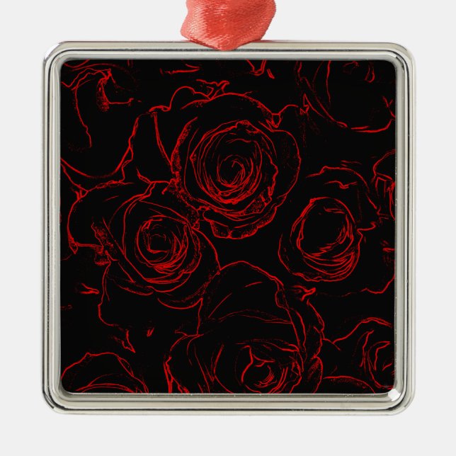 Ornamento De Metal Fundo Preto do Rosa vermelha (Frente)