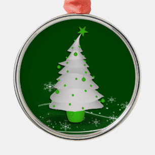 Ornamento De Metal Fundo Verde com Árvore de Natal Branca
