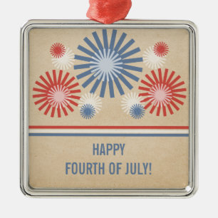 Ornamento De Metal Funky 4 de julho Fireworks e Stripes Ornament