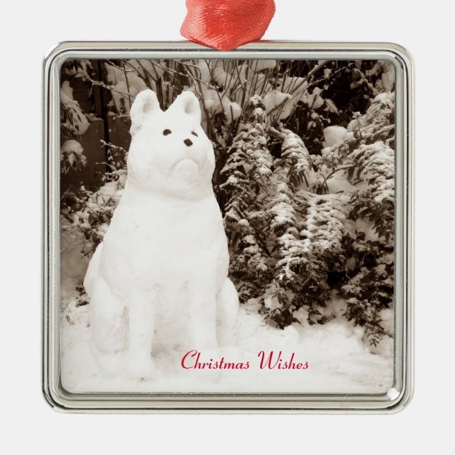 Ornamento De Metal funny akita snow dog snow scene seasonal (Frente)