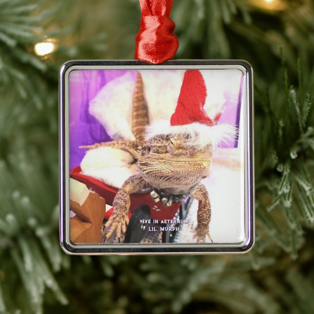 Ornamento De Metal Funny Lil' Murph Lizard in Santa Hat Christmas Met (Árvore)