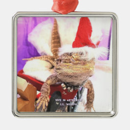 Ornamento De Metal Funny Lil' Murph Lizard in Santa Hat Christmas Met