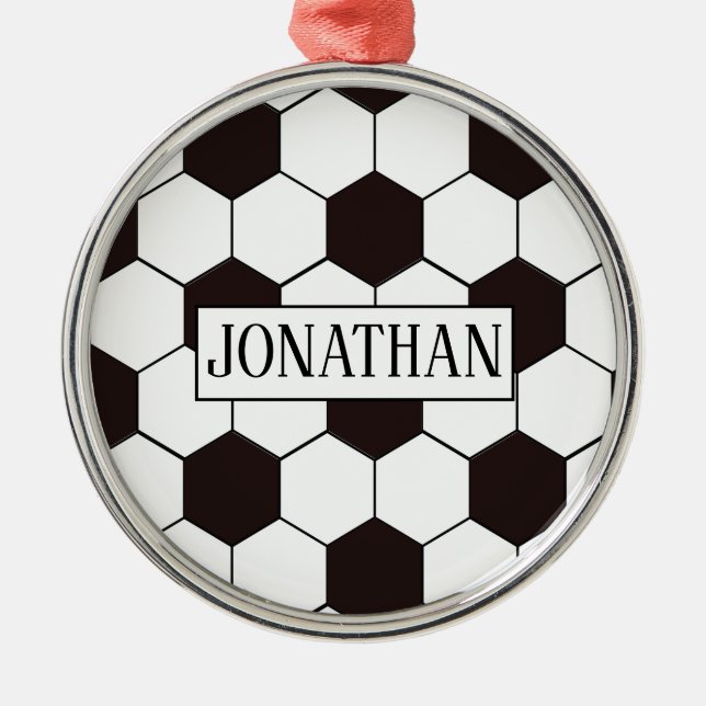 Ornamento De Metal Futebol | Padrão de futebol personalizável | Nome  (Frente)