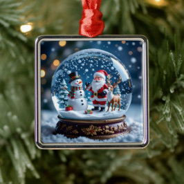 Ornamento De Metal G globo de neve com Papai Noel, uma Rena e Boneco 