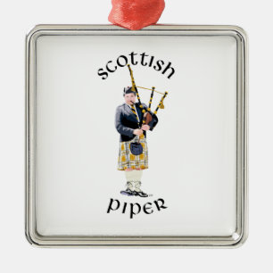 Ornamento De Metal Gaitero Escocés - Plaid Marrom