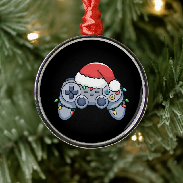 Ornamento De Metal Gamer Santa Hat do Controlador de Vídeo (Árvore)
