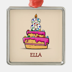 Ornamento De Metal Garota 8º aniversário, 8 no Bolo Rosa Doce