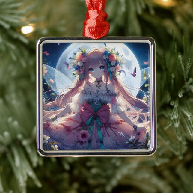 Ornamento De Metal Garota Anime Flor Lua Fada (Árvore)