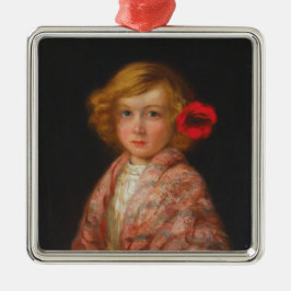 Ornamento De Metal Garota com Flor Vermelho no Cabelo