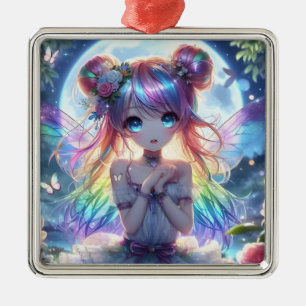 Ornamento De Metal Garota de Anime Cabelo Arco-íris Cantando Fada da
