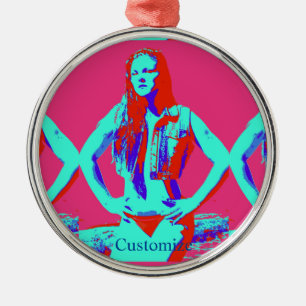 Ornamento De Metal Garota de biquíni com cabeça vermelha Thunder_Co