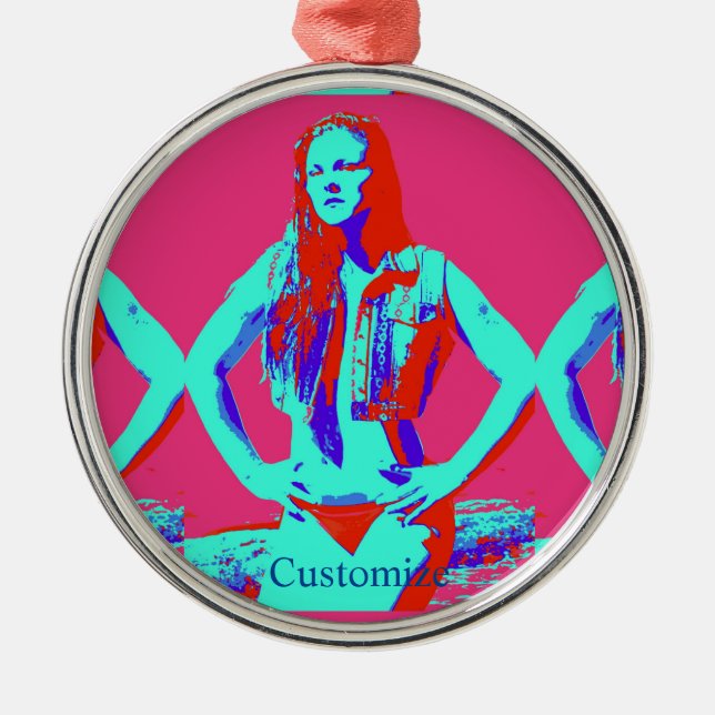 Ornamento De Metal Garota de biquíni com cabeça vermelha Thunder_Cove (Frente)