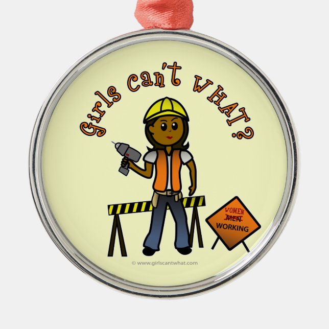 Ornamento De Metal Garota de Construção Escura (Frente)