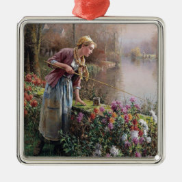Ornamento De Metal Garota francesa pescando na Bretanha