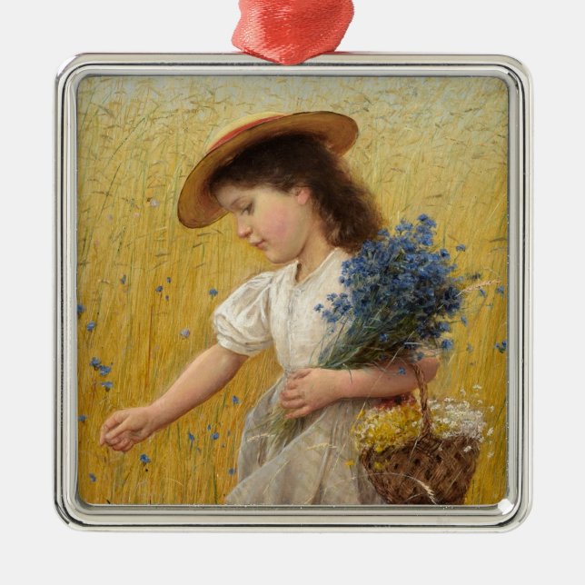 Ornamento De Metal Garota jovem em um campo de trigo (Frente)