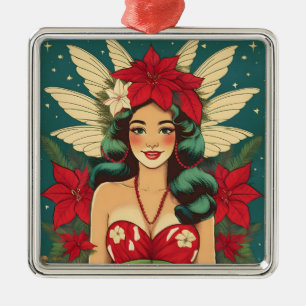 Ornamento De Metal Garota Pin-Up de Natal Tropical dos Anos 50 Retrô