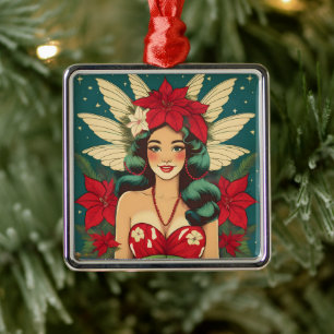 Ornamento De Metal Garota Pin-Up de Natal Tropical dos Anos 50 Retrô