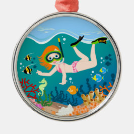 Ornamento De Metal Garota snorkeling sob o mar
