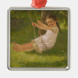 Ornamento De Metal Garota sorridente em um Swing (Infância Vintage)