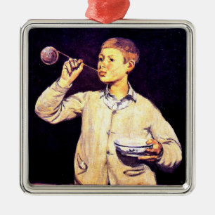 Ornamento De Metal Garoto soprando bolhas, de Edouard Manet,