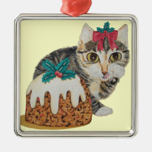 Ornamento De Metal gatinha de cinza gatinha vestida de natal