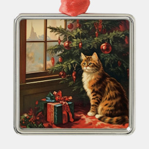 Ornamento De Metal Gatinho de Natal na Janela