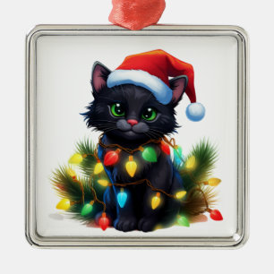 ORNAMENTO DE METAL GATINHO PRETO FOFO LUZES DE NATAL