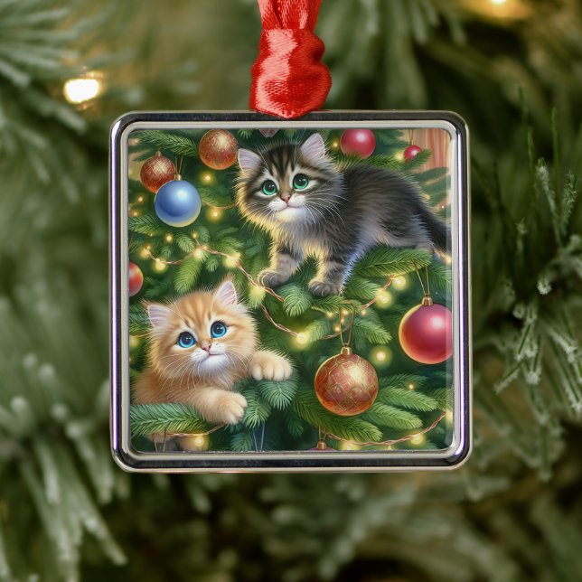 Ornamento De Metal Gatinhos bonitos na árvore de Natal (Árvore)
