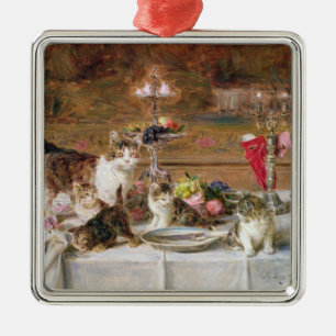 Ornamento De Metal Gatinhos em um banquete, século XIX