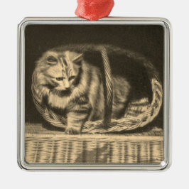 Ornamento De Metal Gato Antigo em uma Cesta