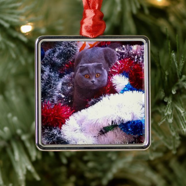 Ornamento De Metal Gato azul britânico de Natal (Árvore)