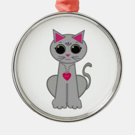 Ornamento De Metal Gato Cinza Feliz Divertido Fofo